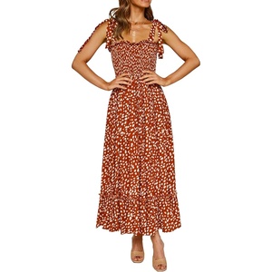 image:imageRVivimos Womens Summer Straps Cotton Irregular Polka Dot Ruffles Midi DressOrange