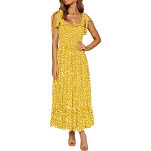 image:imageRVivimos Womens Summer Straps Cotton Irregular Polka Dot Ruffles Midi DressYellow