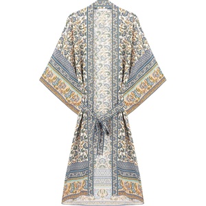 image:imageRVivimos Womens Vintage Floral Print Beach Boho Cardigan Kimono Maxi Swimwear Cover up Dress WrapBeige2
