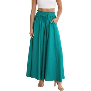 image:imageRVivimos Womens Wide Leg Lounge Pants Elastic High Waisted Drawstring Tie Casual Flowy Palazzo Pants Trousers with PocketsGreen