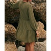 image:imageRVivimos Cotton Casual Dresses for Women Long Sleeve V Neck Tiered Flowy Mini Tunic DressArmy Green