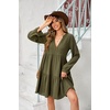 image:imageRVivimos Cotton Casual Dresses for Women Long Sleeve V Neck Tiered Flowy Mini Tunic DressArmy Green
