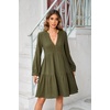 image:imageRVivimos Cotton Casual Dresses for Women Long Sleeve V Neck Tiered Flowy Mini Tunic DressArmy Green