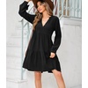image:imageRVivimos Cotton Casual Dresses for Women Long Sleeve V Neck Tiered Flowy Mini Tunic DressBlack