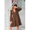 image:imageRVivimos Cotton Casual Dresses for Women Long Sleeve V Neck Tiered Flowy Mini Tunic DressBrown