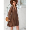 image:imageRVivimos Cotton Casual Dresses for Women Long Sleeve V Neck Tiered Flowy Mini Tunic DressBrown
