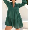 image:imageRVivimos Cotton Casual Dresses for Women Long Sleeve V Neck Tiered Flowy Mini Tunic DressDark Green