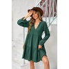 image:imageRVivimos Cotton Casual Dresses for Women Long Sleeve V Neck Tiered Flowy Mini Tunic DressDark Green