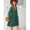 image:imageRVivimos Cotton Casual Dresses for Women Long Sleeve V Neck Tiered Flowy Mini Tunic DressDark Green