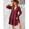 image:imageRVivimos Cotton Casual Dresses for Women Long Sleeve V Neck Tiered Flowy Mini Tunic DressWine Red