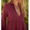 image:imageRVivimos Cotton Casual Dresses for Women Long Sleeve V Neck Tiered Flowy Mini Tunic DressWine Red