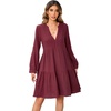 image:imageRVivimos Cotton Casual Dresses for Women Long Sleeve V Neck Tiered Flowy Mini Tunic DressWine Red