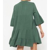 image:imageRVivimos Cotton Dresses for Women Summer V Neck 34 Flare Sleeve Button Front Casual Loose Tiered Mini DressArmygreen