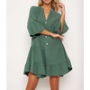 image:imageRVivimos Cotton Dresses for Women Summer V Neck 34 Flare Sleeve Button Front Casual Loose Tiered Mini DressArmygreen