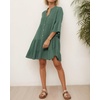 image:imageRVivimos Cotton Dresses for Women Summer V Neck 34 Flare Sleeve Button Front Casual Loose Tiered Mini DressArmygreen
