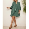 image:imageRVivimos Cotton Dresses for Women Summer V Neck 34 Flare Sleeve Button Front Casual Loose Tiered Mini DressArmygreen