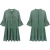 image:imageRVivimos Cotton Dresses for Women Summer V Neck 34 Flare Sleeve Button Front Casual Loose Tiered Mini DressArmygreen