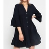 image:imageRVivimos Cotton Dresses for Women Summer V Neck 34 Flare Sleeve Button Front Casual Loose Tiered Mini DressBlack