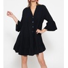 image:imageRVivimos Cotton Dresses for Women Summer V Neck 34 Flare Sleeve Button Front Casual Loose Tiered Mini DressBlack