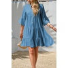 image:imageRVivimos Cotton Dresses for Women Summer V Neck 34 Flare Sleeve Button Front Casual Loose Tiered Mini DressBlue