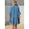 image:imageRVivimos Cotton Dresses for Women Summer V Neck 34 Flare Sleeve Button Front Casual Loose Tiered Mini DressBlue