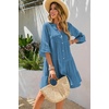 image:imageRVivimos Cotton Dresses for Women Summer V Neck 34 Flare Sleeve Button Front Casual Loose Tiered Mini DressBlue