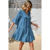 image:imageRVivimos Cotton Dresses for Women Summer V Neck 34 Flare Sleeve Button Front Casual Loose Tiered Mini DressBlue