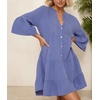 image:imageRVivimos Cotton Dresses for Women Summer V Neck 34 Flare Sleeve Button Front Casual Loose Tiered Mini DressBlue Violet