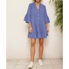 image:imageRVivimos Cotton Dresses for Women Summer V Neck 34 Flare Sleeve Button Front Casual Loose Tiered Mini DressBlue Violet