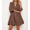 image:imageRVivimos Cotton Dresses for Women Summer V Neck 34 Flare Sleeve Button Front Casual Loose Tiered Mini DressBrown
