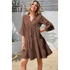 image:imageRVivimos Cotton Dresses for Women Summer V Neck 34 Flare Sleeve Button Front Casual Loose Tiered Mini DressBrown