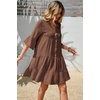 image:imageRVivimos Cotton Dresses for Women Summer V Neck 34 Flare Sleeve Button Front Casual Loose Tiered Mini DressBrown
