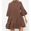 image:imageRVivimos Cotton Dresses for Women Summer V Neck 34 Flare Sleeve Button Front Casual Loose Tiered Mini DressBrown