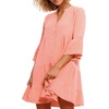 image:imageRVivimos Cotton Dresses for Women Summer V Neck 34 Flare Sleeve Button Front Casual Loose Tiered Mini DressCoralpink