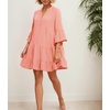 image:imageRVivimos Cotton Dresses for Women Summer V Neck 34 Flare Sleeve Button Front Casual Loose Tiered Mini DressCoralpink