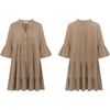 image:imageRVivimos Cotton Dresses for Women Summer V Neck 34 Flare Sleeve Button Front Casual Loose Tiered Mini DressKhaki