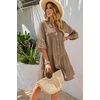 image:imageRVivimos Cotton Dresses for Women Summer V Neck 34 Flare Sleeve Button Front Casual Loose Tiered Mini DressKhaki