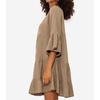 image:imageRVivimos Cotton Dresses for Women Summer V Neck 34 Flare Sleeve Button Front Casual Loose Tiered Mini DressKhaki