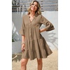 image:imageRVivimos Cotton Dresses for Women Summer V Neck 34 Flare Sleeve Button Front Casual Loose Tiered Mini DressKhaki