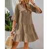 image:imageRVivimos Cotton Dresses for Women Summer V Neck 34 Flare Sleeve Button Front Casual Loose Tiered Mini DressKhaki