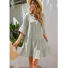 image:imageRVivimos Cotton Dresses for Women Summer V Neck 34 Flare Sleeve Button Front Casual Loose Tiered Mini DressLightgray
