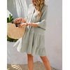 image:imageRVivimos Cotton Dresses for Women Summer V Neck 34 Flare Sleeve Button Front Casual Loose Tiered Mini DressLightgray