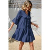 image:imageRVivimos Cotton Dresses for Women Summer V Neck 34 Flare Sleeve Button Front Casual Loose Tiered Mini DressNavyblue