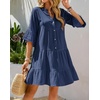 image:imageRVivimos Cotton Dresses for Women Summer V Neck 34 Flare Sleeve Button Front Casual Loose Tiered Mini DressNavyblue