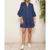image:imageRVivimos Cotton Dresses for Women Summer V Neck 34 Flare Sleeve Button Front Casual Loose Tiered Mini DressNavyblue