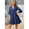 image:imageRVivimos Cotton Dresses for Women Summer V Neck 34 Flare Sleeve Button Front Casual Loose Tiered Mini DressNavyblue
