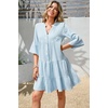 image:imageRVivimos Cotton Dresses for Women Summer V Neck 34 Flare Sleeve Button Front Casual Loose Tiered Mini DressSkyblue