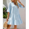 image:imageRVivimos Cotton Dresses for Women Summer V Neck 34 Flare Sleeve Button Front Casual Loose Tiered Mini DressSkyblue