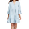 image:imageRVivimos Cotton Dresses for Women Summer V Neck 34 Flare Sleeve Button Front Casual Loose Tiered Mini DressSkyblue