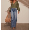 image:imageRVivimos Fall Summer Tops for Women Long Sleeve Button Up Henley V Neck Casual Loose Dressy BlousesArmy Green
